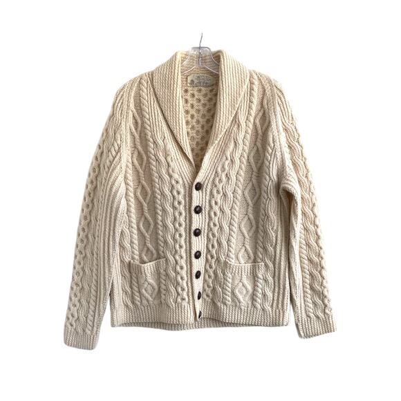 Blarney Woolen Mills Other - Blarney Sz Mens M/L Wool Cardigan Sweater Cream Shawl Collar Academia Grandpa